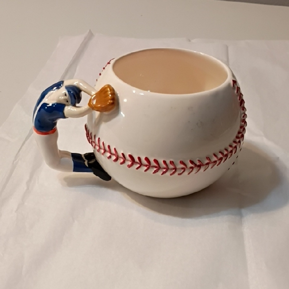 Baseball Player Coffee Mug with Blue and White Design